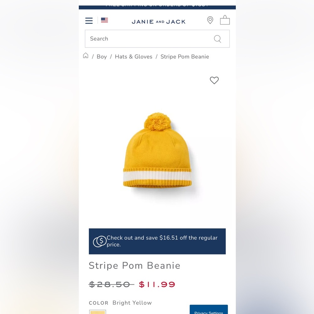 2 Janie and Jack Bright Yellow Pom Beanie